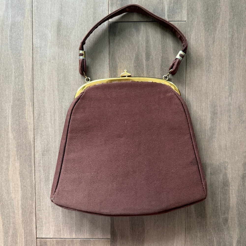 Vintage 1950s 1960s Brown Faux Suede Handbag Elegant Brown Women's Bag